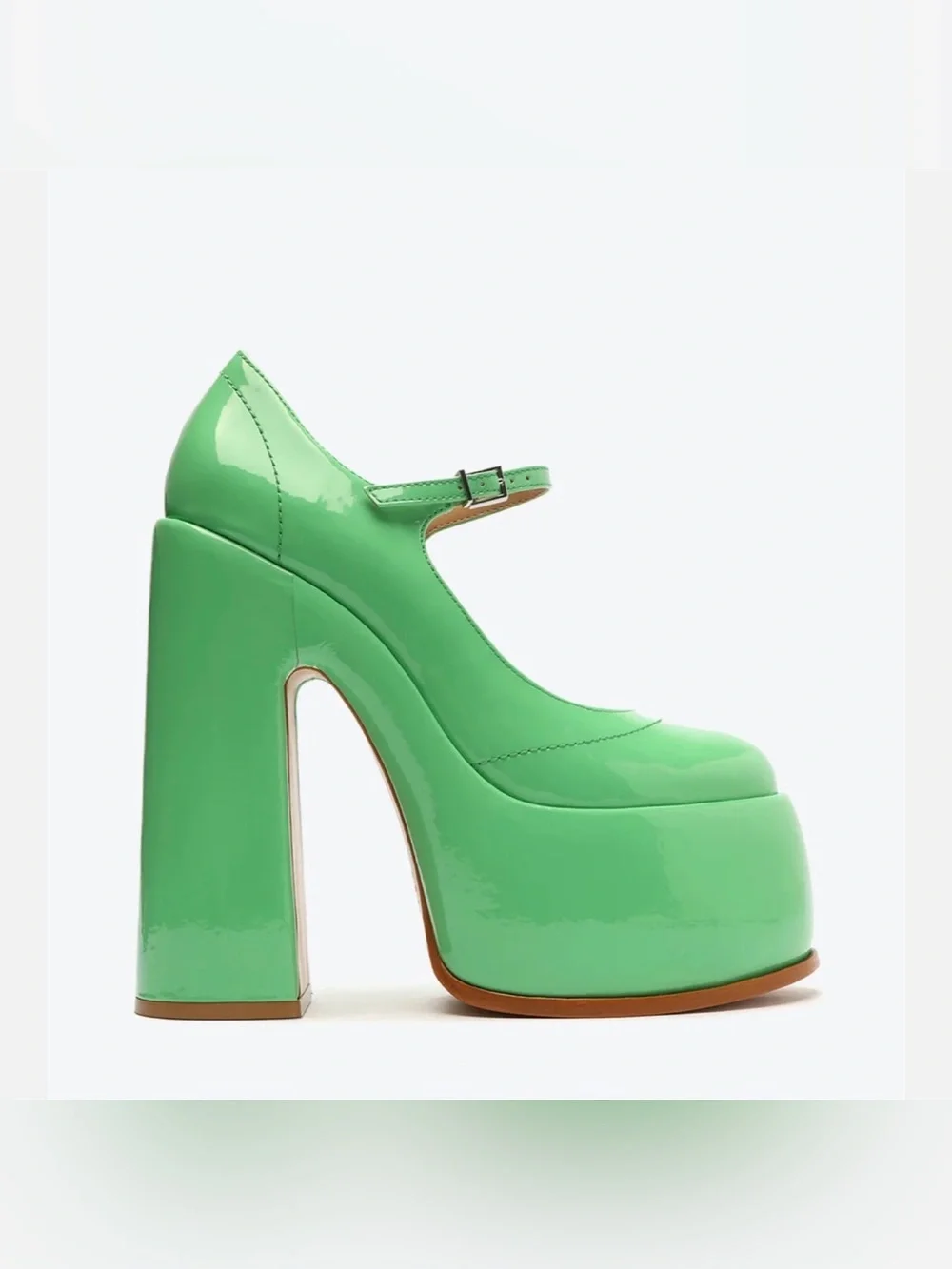 Schutz Zayne Platform Mary Jane Pumps Neon Green Patent Size 8.5B